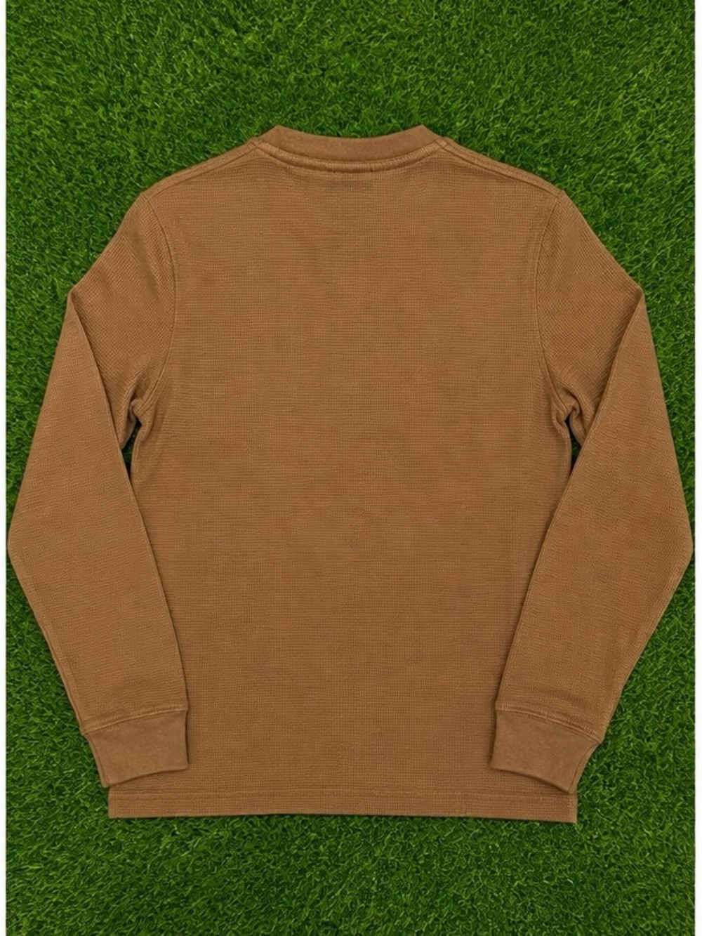 Carhartt Men’s Brown Waffle-Knit Henley Long Sleeve Shirt - Picture 2 of 2